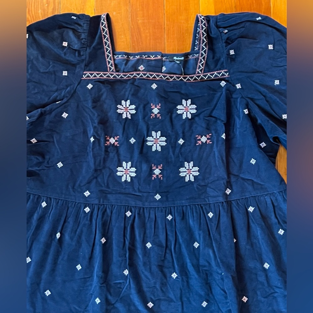 NWT Madewell Navy Blue Embroidered Plus Corduroy Button-Back Peplum Top 2X - Picture 6 of 8